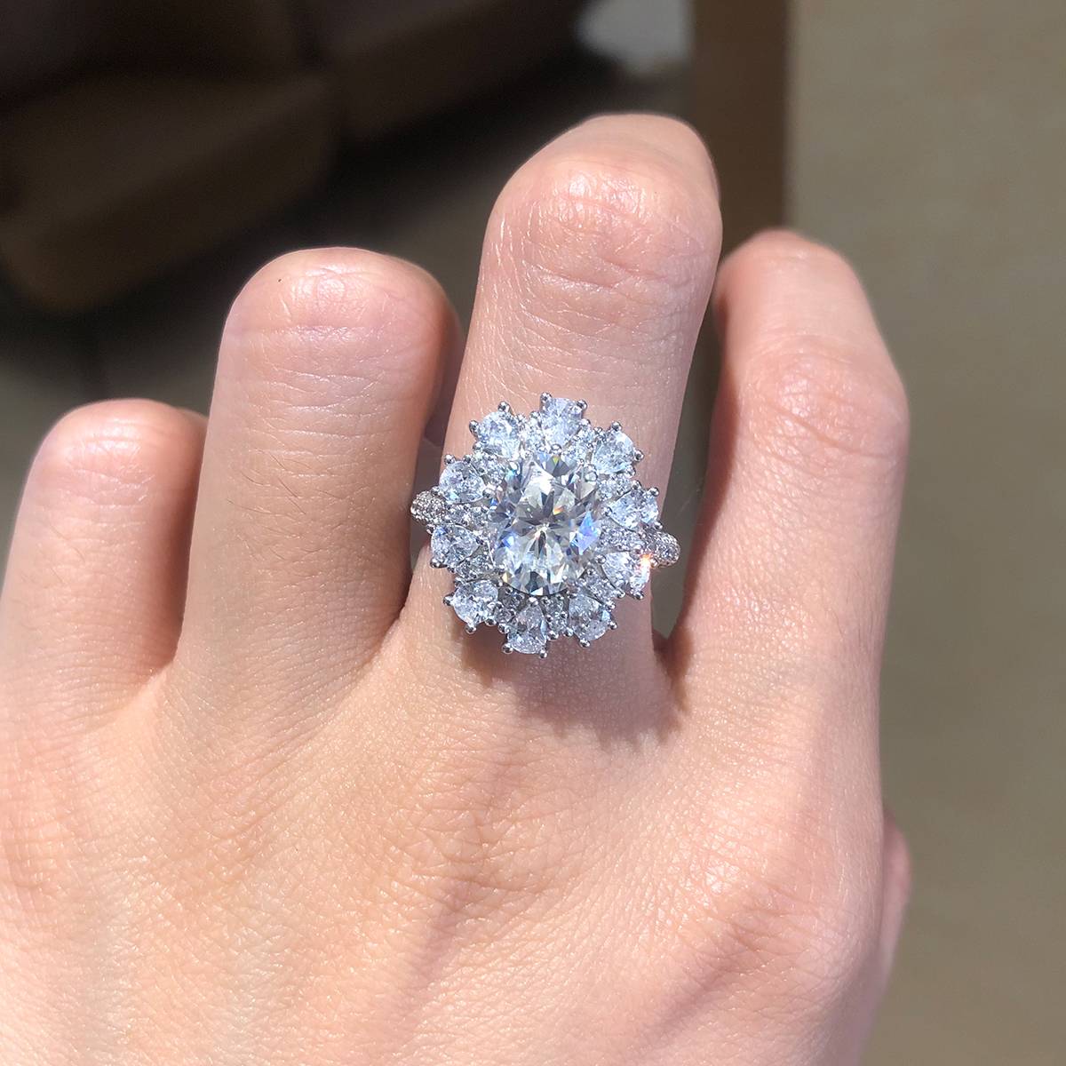 Pearl Small Diamond Set Oval Women's Ring S925 Silver Plated Platinum Customized Selection Main Stone Moissanite 3.0ct/Side Stone Cubic Zirconia